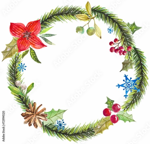 Green christmas wreath with decorations