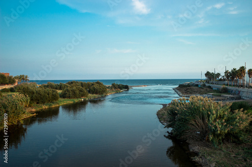 Besos river outfalls into the sea  Barcelona