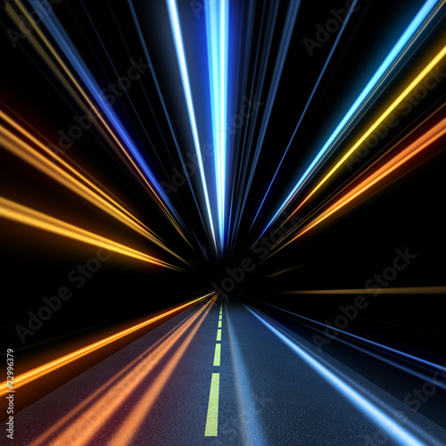 Night road. High speed motion