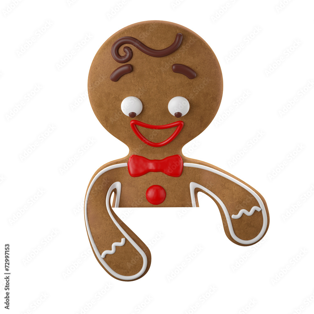 Obraz premium Funny 3d christmas decoration icon, gingerbread cartoon character isolated on white background
