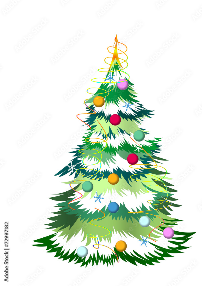 Christmas tree with colored balls on a white background