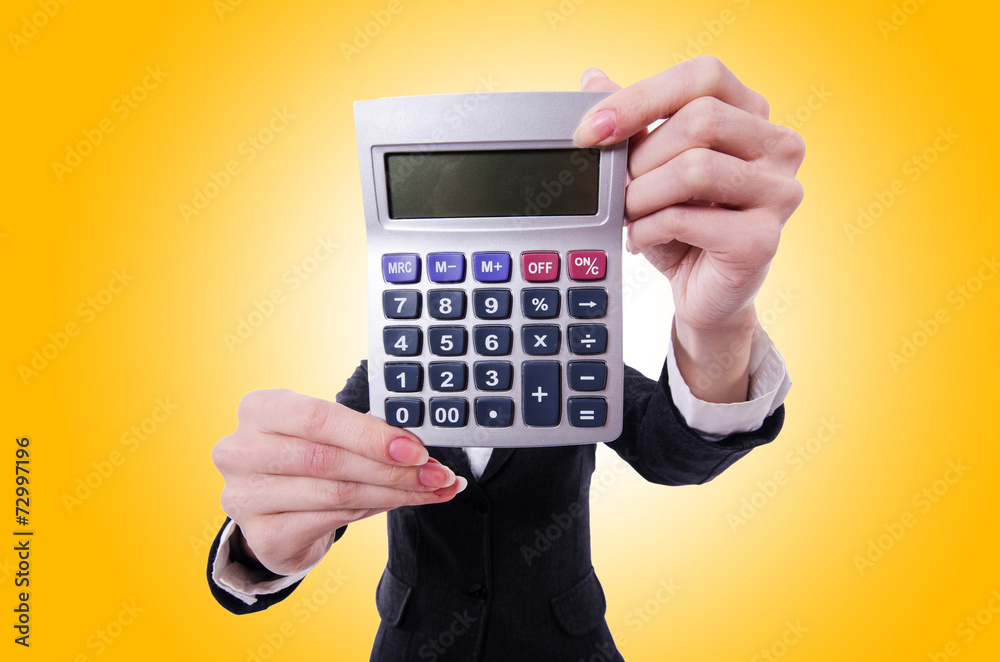 Funny accountant with calculator on white Funny accountant with calculator on white