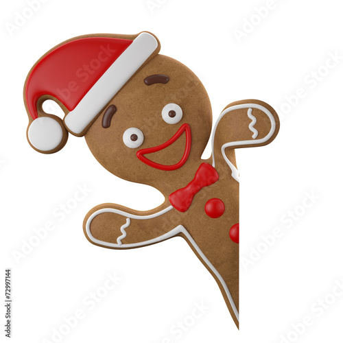 Funny 3d christmas decoration icon, gingerbread cartoon character isolated on white background