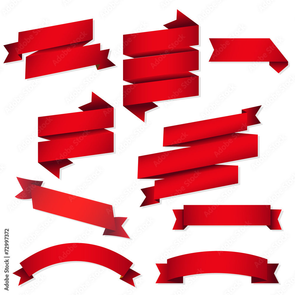 Red Web Ribbons Set - obrazy, fototapety, plakaty 