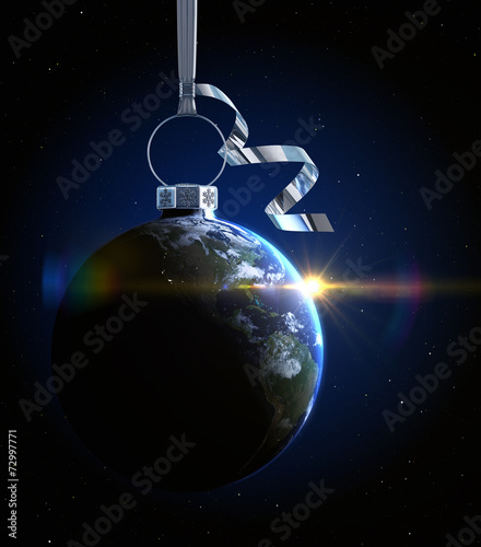 Fototapeta Naklejka Na Ścianę i Meble -  Christmas ball with world map texture