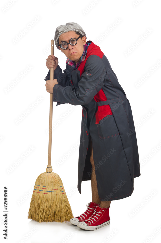 Funny janitor isolated on white
