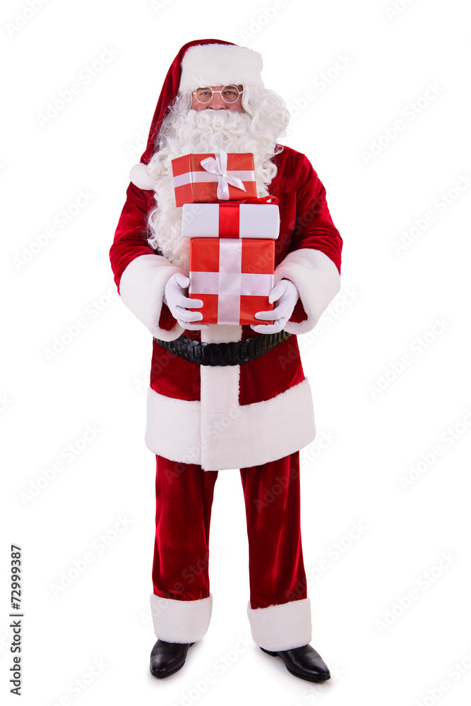 happy Santa Claus with giftboxes happy Santa Claus with giftboxes