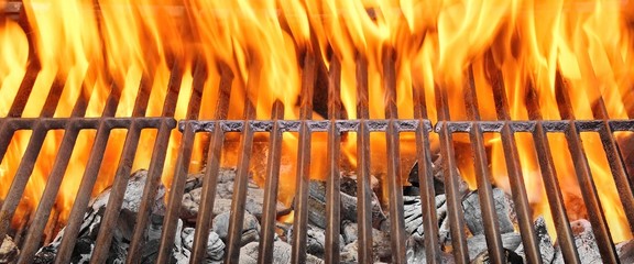 Fire Flames and Hot Empty  BBQ Grill