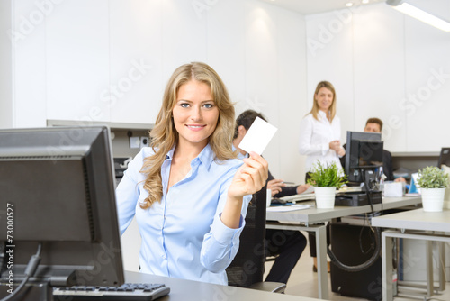 Woman with business card