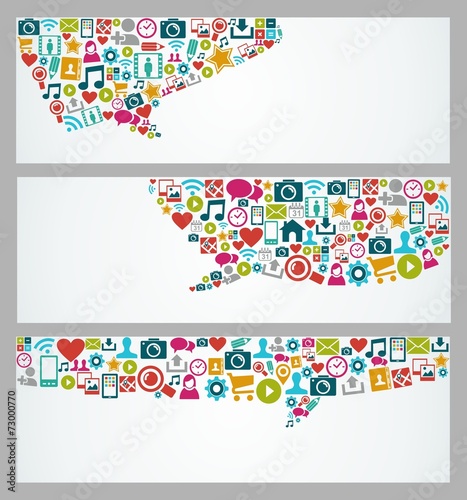 Social media icons talk bubble banners set
