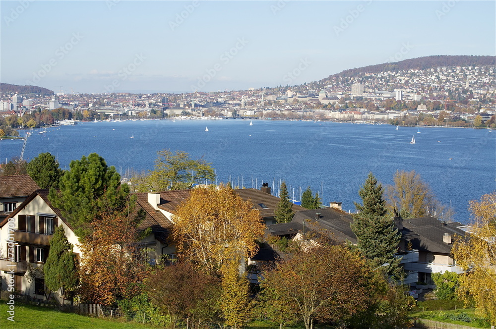 Blick von Wollishofen zum Seebecken der Stadt Zürich