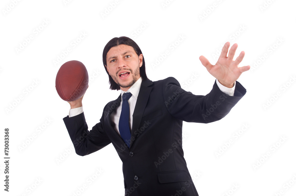 Businessman with football isolated on white Businessman with football isolated on white