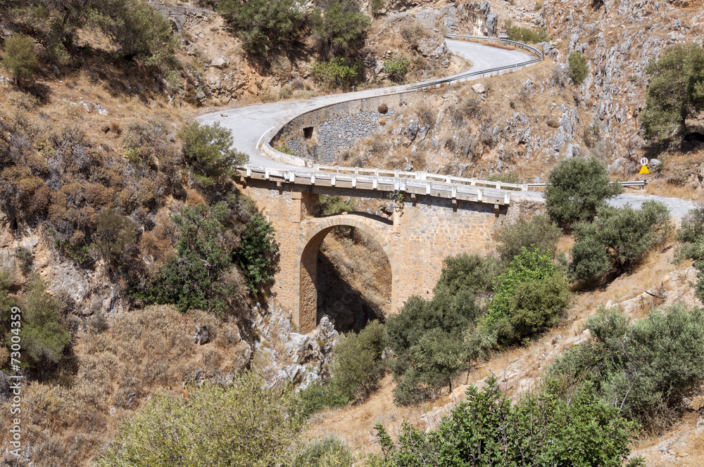 Arch bridge in the small village Rodakino on Crete