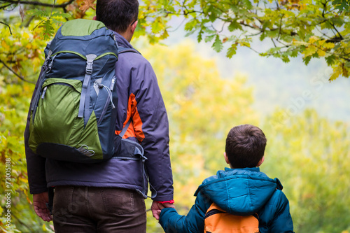 Autumn family hiking