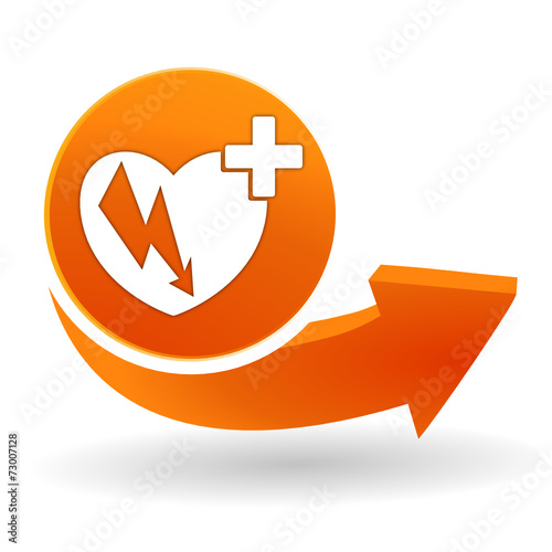 défibrillateur cardiaque sur bouton web orange