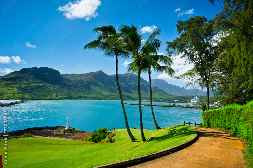 Behang Beautiful view of Nawiliwili, Kauai Island, Hawaii, USA