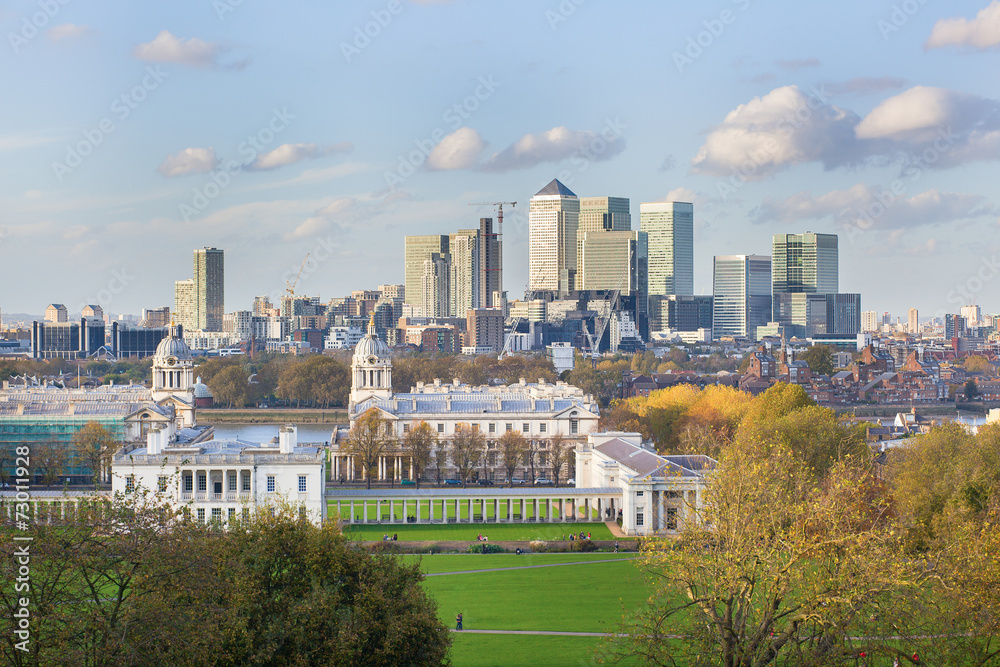 View of Canary Warf from Greenwich in London