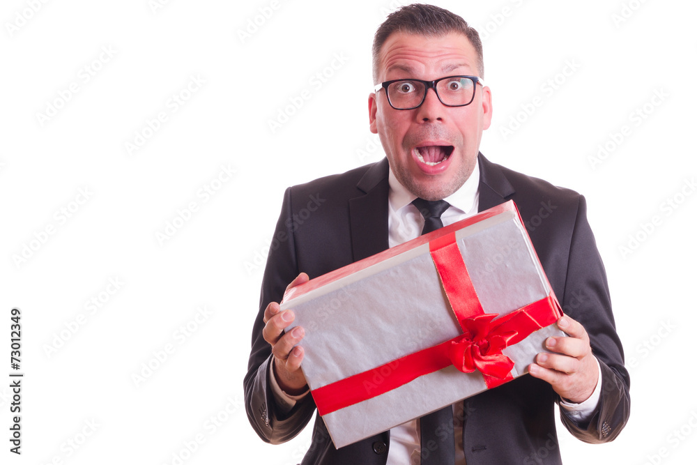 Geschenk erhalten - ein fassungsloser Mann Geschenk erhalten - ein fassungsloser Mann