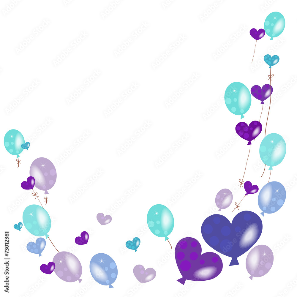 Purple, turquoise green balloons vector background.