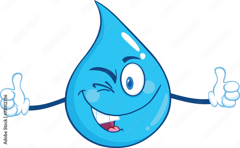 Fototapeta premium Happy Water Drop Character Giving A Double Thumbs Up