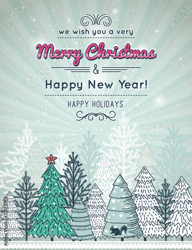 background with forest of christmas trees, vector