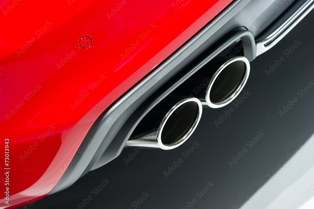Chrome exhaust pipe red sport car bumper Chrome exhaust pipe red sport car bumper