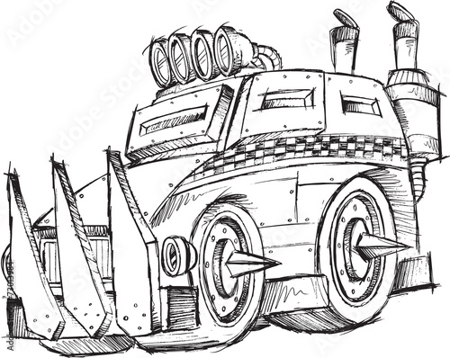Armored Car Vehicle Sketch Vector Illustration Art