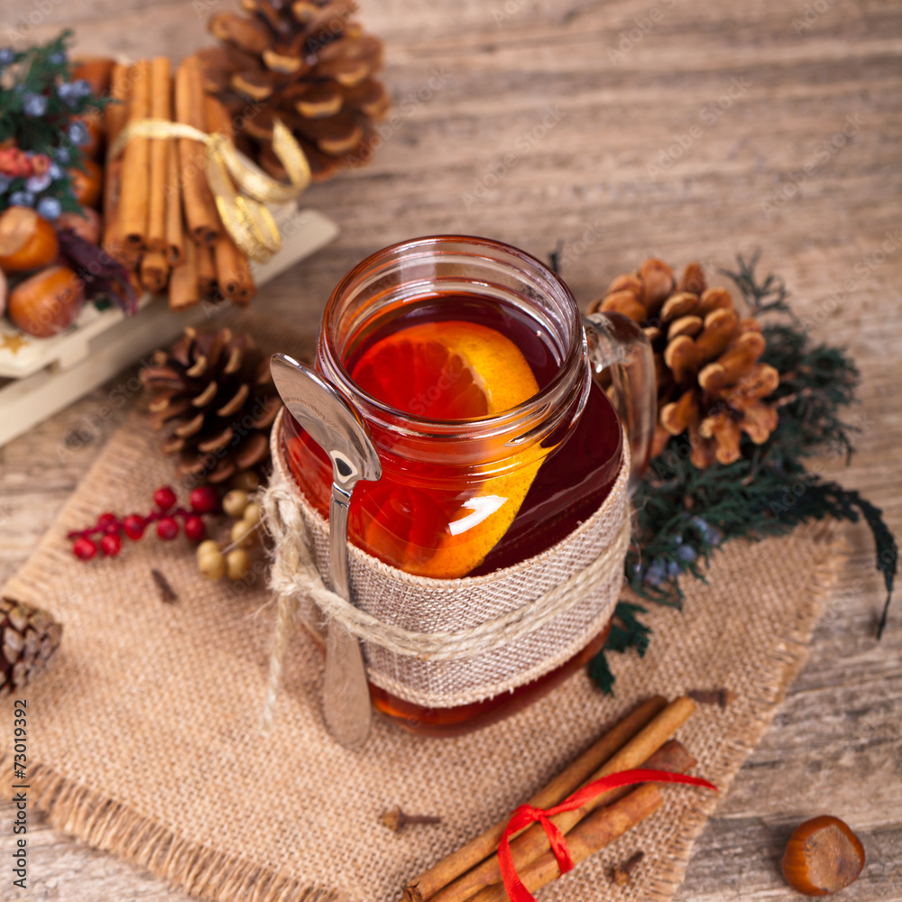 Hot winter tea with cinnamon stick Hot winter tea with cinnamon stick