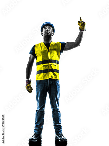 construction worker signaling looking up hoist silhouette
