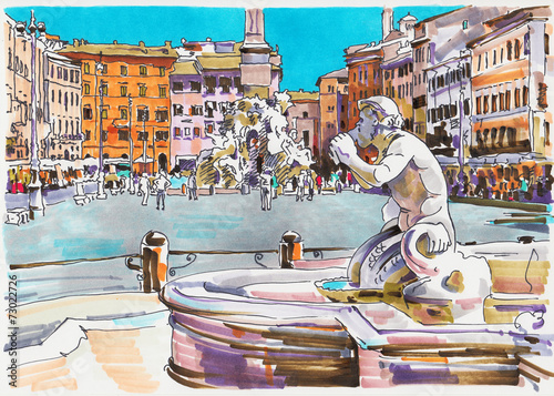 Canvas Print original marker painting of Rome Italy cityscape