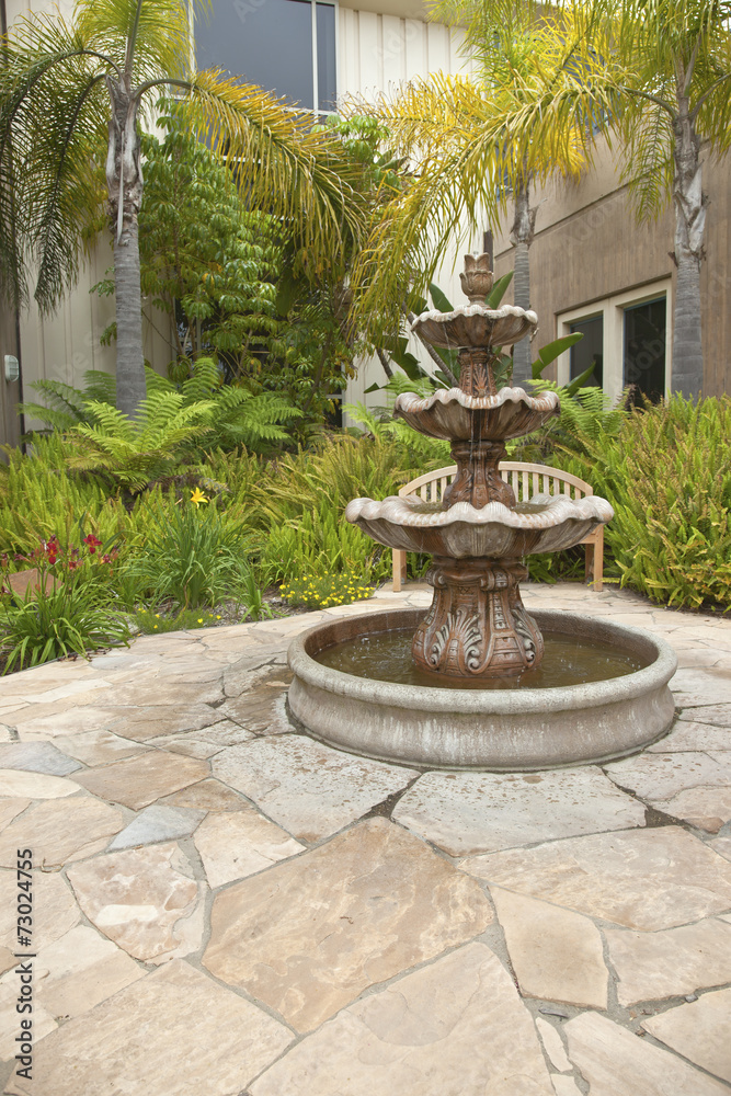 Small backyard garden fountain San Diego California.