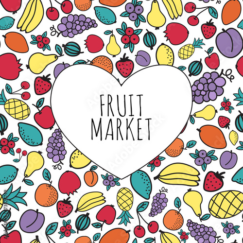 fruit market concept. Heart shape with organic fruits icons.