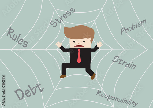 Businessman stuck on spider web