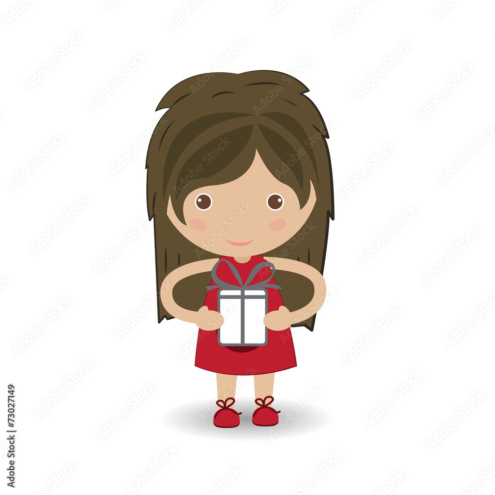 beautiful girl embraces the gift, vector illustration beautiful girl embraces the gift, vector illustration