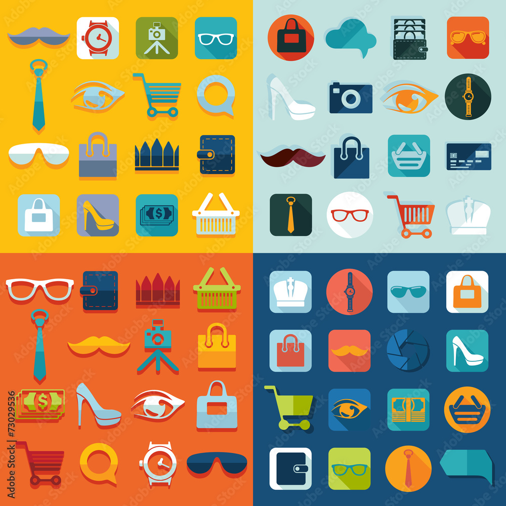 Fototapeta premium Set of fashion flat icons
