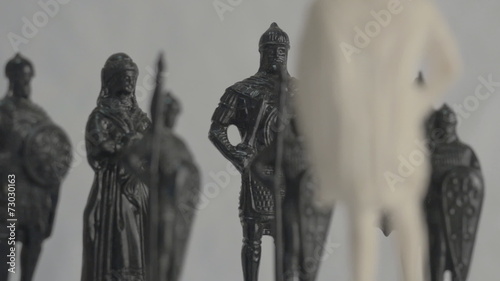Chess pieces. White king vs Black king and his retinue