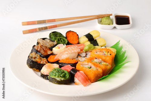 Set of Sushi Roll Japanese food and Chopsticks