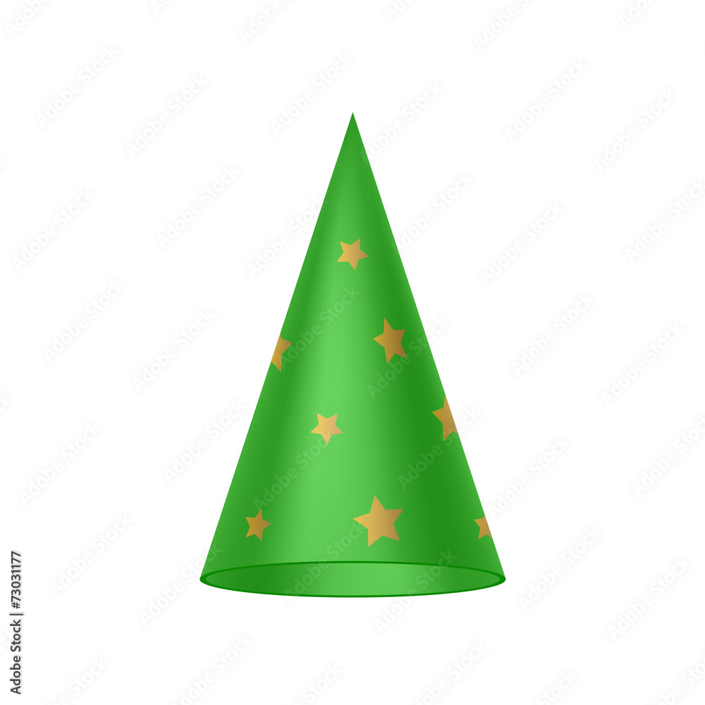 Fototapeta premium Green sorcerer hat with golden stars
