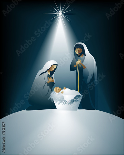Valokuvatapetti Cartoon nativity scene with holy family