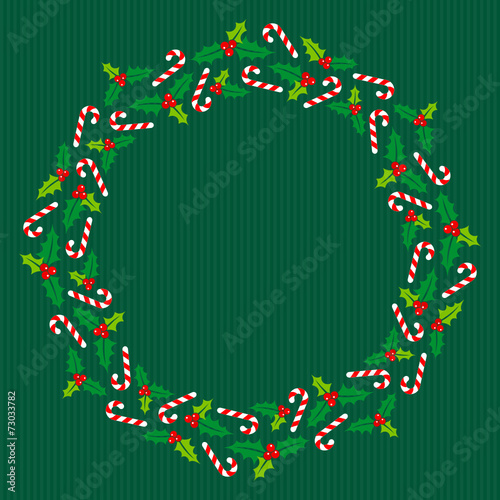 Fototapeta Naklejka Na Ścianę i Meble -  Christmas Wreath Holly Candy Canes Banner Green