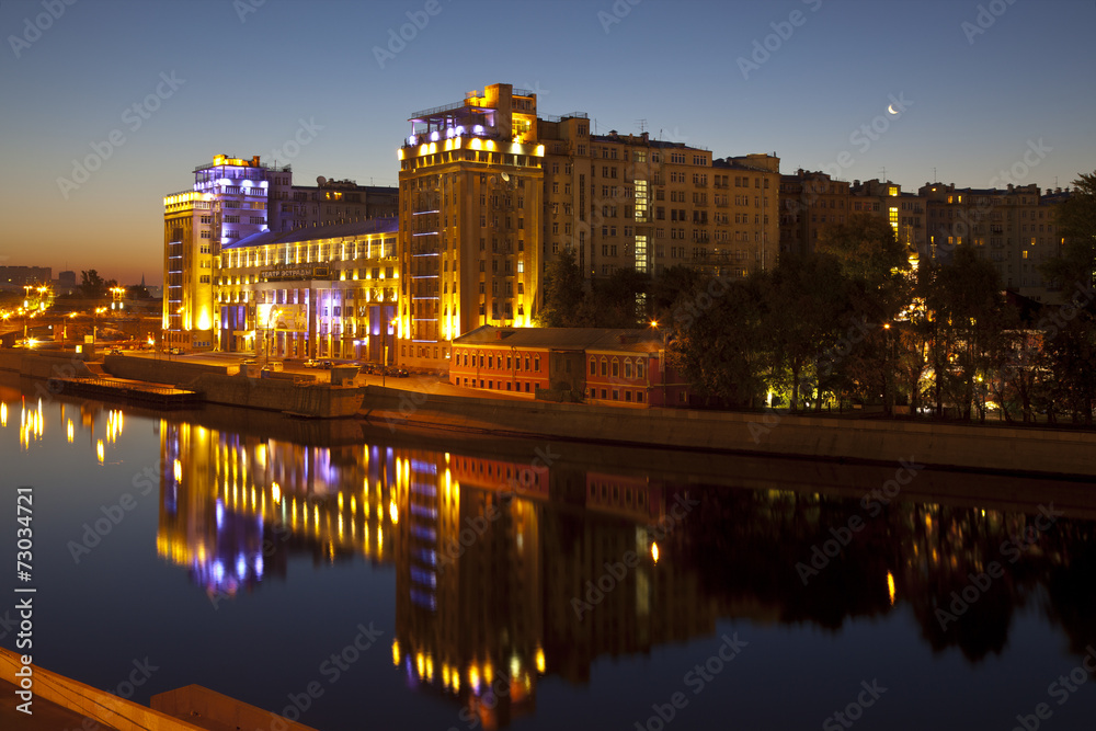 The house on the Bersenevskaya embankment at night. Moscow