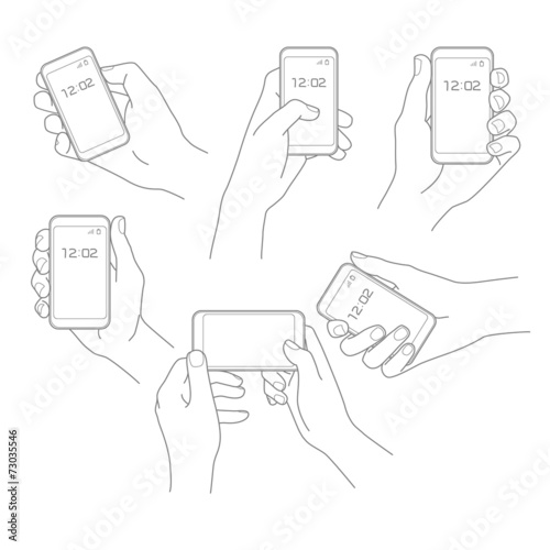 Hand with phone vector set