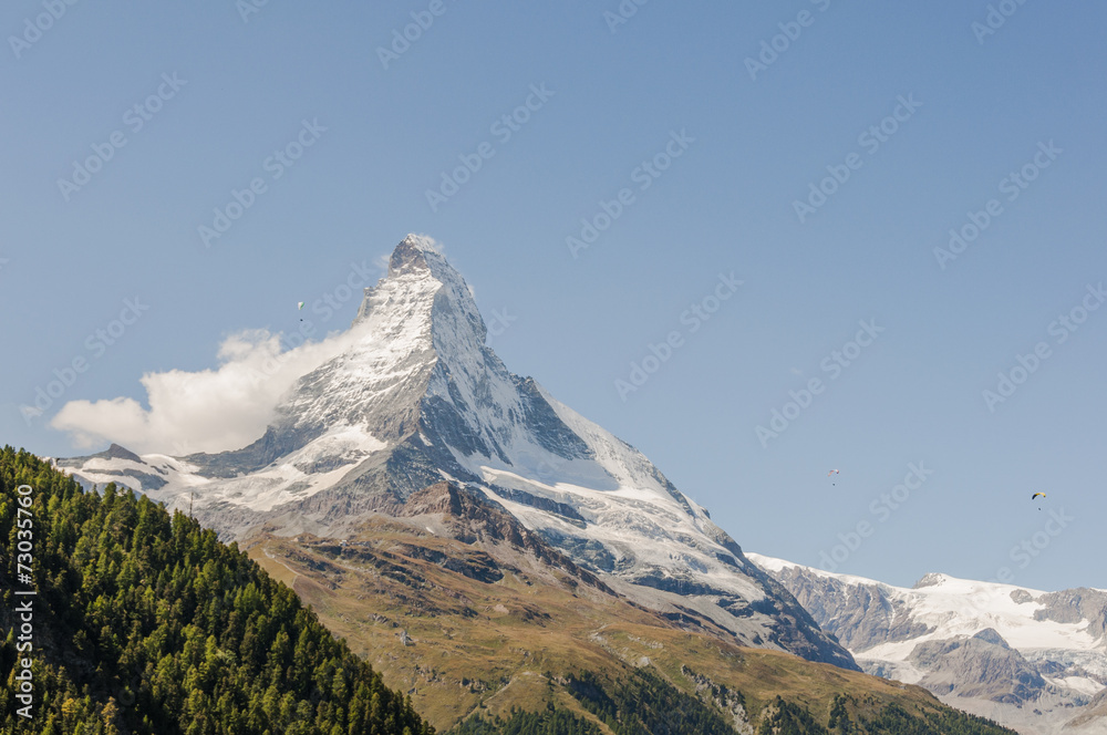 Zermatt, Dorf, Walliser Berge, Gleitschirme, Alpen, Schweiz