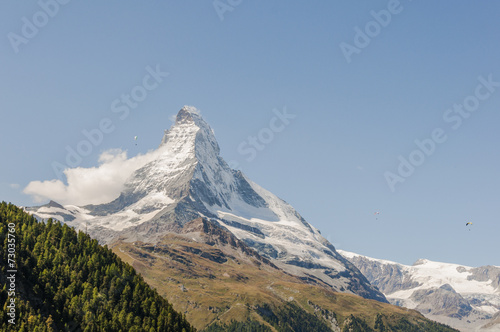 Zermatt, Dorf, Walliser Berge, Gleitschirme, Alpen, Schweiz