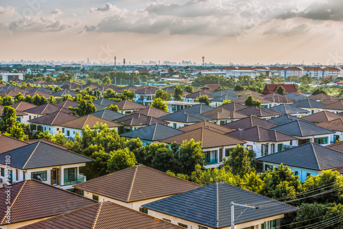Village of townhouses. View from the height.