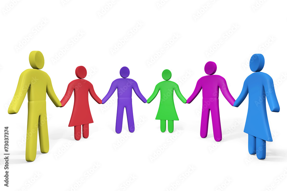 Colorful abstract people standing hand in hand Colorful abstract people standing hand in hand
