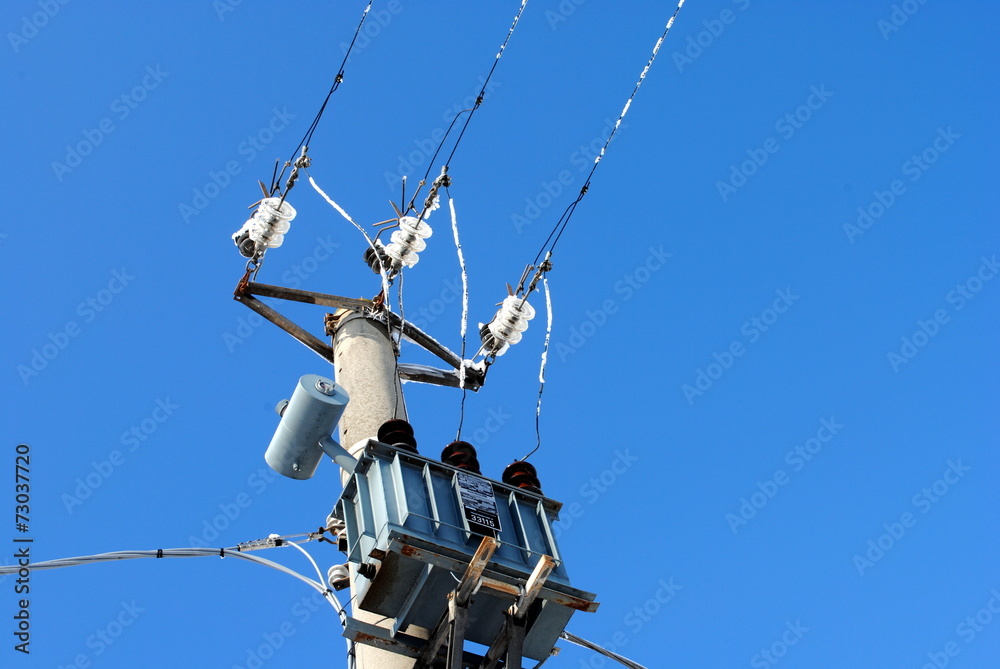 utility pole with electric frozen wires and cables utility pole with electric frozen wires and cables