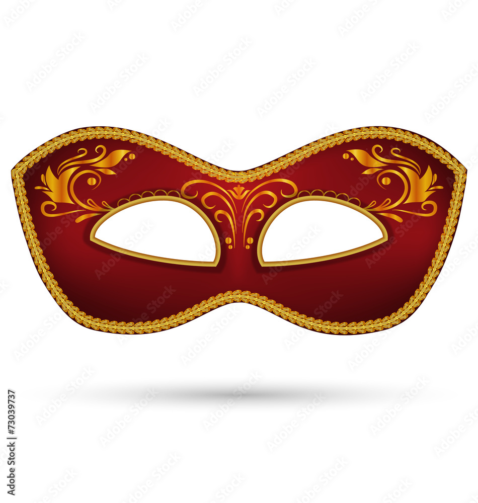 Red mask with golden braid isolated on white background