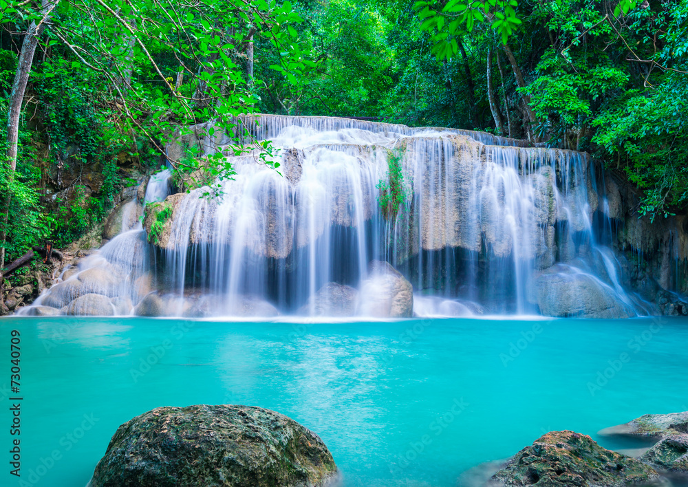 Waterfall in deep forest of Erawan National Park Waterfall in deep forest of Erawan National Park