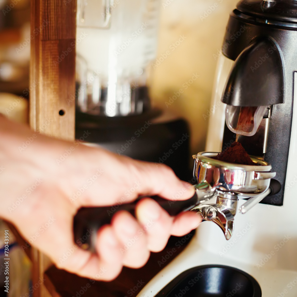 Coffee mill machine making espresso Coffee mill machine making espresso